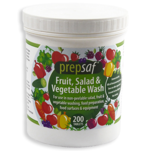 PN570 200 Prepsaf Salad Wash Tablets for all non-peelable salad and fruit. Makes an accurate easy to dose solution and meets the needs of due diligence.
