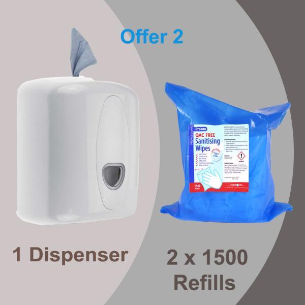 White Wall Mounted Wet Wipe Dispenser plus 2 x 1500 refill bags