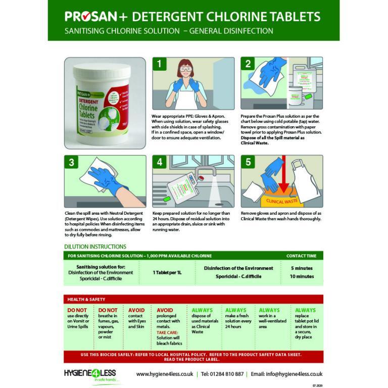Prosan Detergent Chlorine Tablet 1Litre Dilution Bottle with Trigger