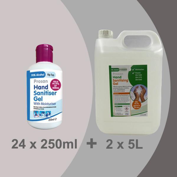 24 x 250ml 70% Alcohol Gel - Flip-top PLUS 10L Refill & FREE Pelican Pump