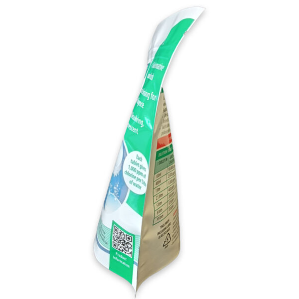 PN501P Effervescent Chlorine Tablets Pouch Side View R-L