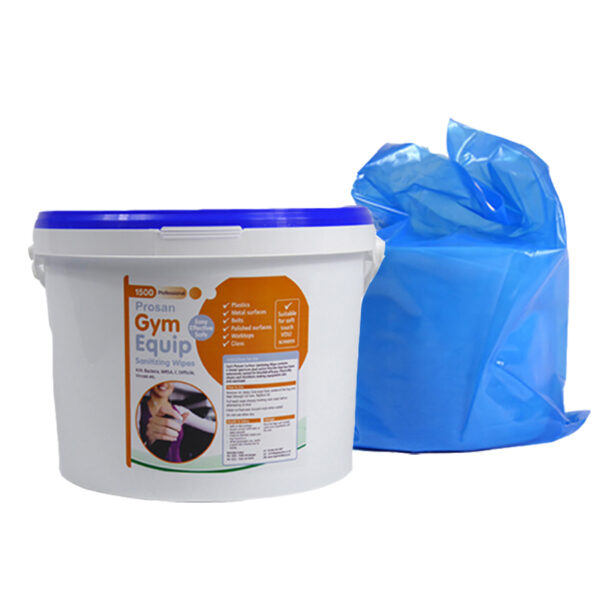 Fitness Equipment Wipes from Prosan. 1000 sheet Refill pack of 20x20cm wipes. Kill all food poisoning bacteria, moulds, fungi, MRSA & C Dificile. Suits buckets and wall mounted dispenser system.