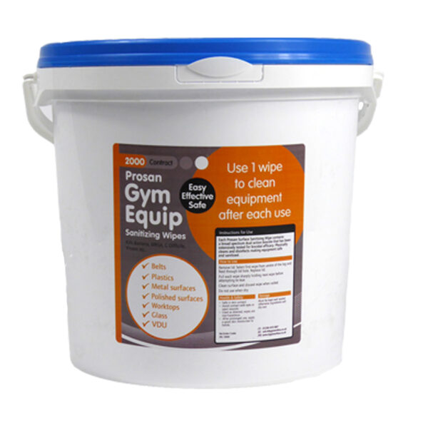 Gym Equipment Wipes from Prosan. 2000 sheet Refill pack of 15x20cm wipes. Kill all food poisoning bacteria, moulds, fungi, MRSA & C Dificile. Suits buckets and wall mounted dispenser system.