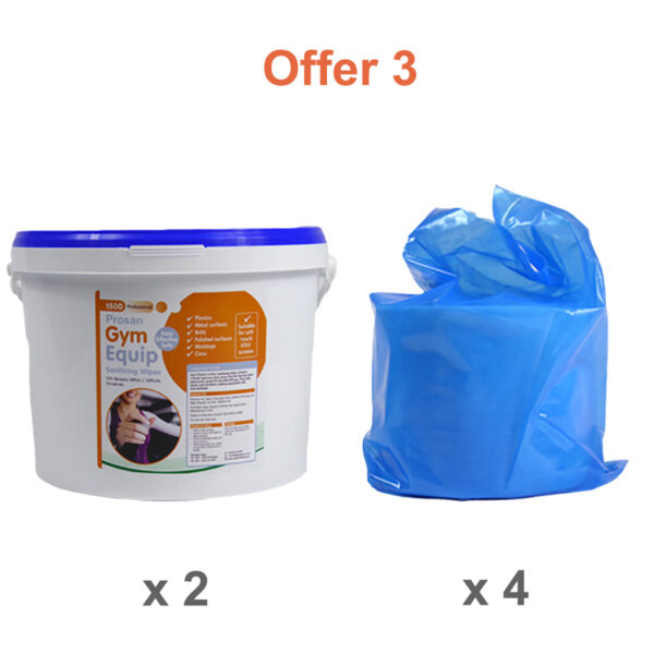 Offer 3 1500 Gym Sanitising Wipes 2 x Buckets and 4 x Refills PN1008