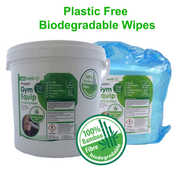 PN1025 Plastic Free Prosan Biodegradable Gym Equipment Sanitising Wipes - 1000 Sheet Buckets & Refills