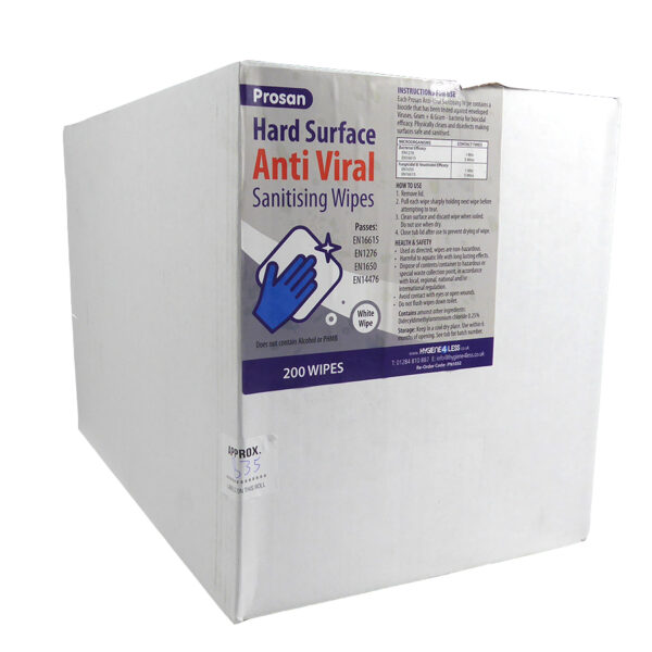 PN1032-1 Case of 6 Tubs x 200 Sheet Prosan Hard Surface Anti Viral White Sanitising Wipes