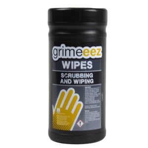 Grimeez Antibacterial Scrub Action Wipes. Large Mildly abrasive scrub wipe for heavy duty hand cleaning. Contains effective antimicrobial properties and a moisturising agent. 80 wipes per tub.