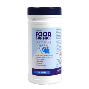 PN103 Food Disinfectant Wipes. Each blue wipe measures 20x20cm (8"x8") and is a highly absorbent poly cotton non woven impregnated with a dual action biocide. Wall mounting bracket available.