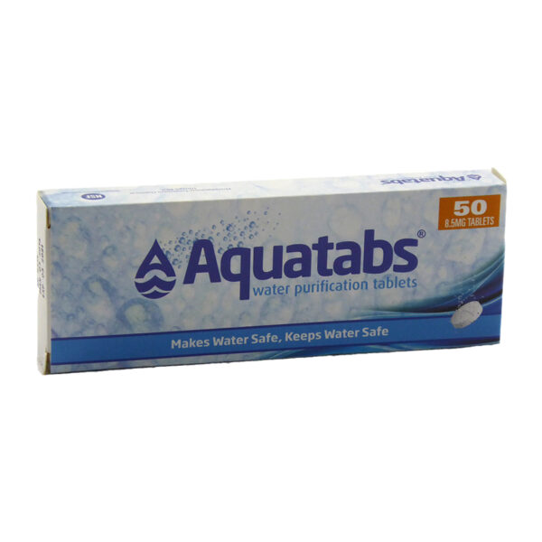 Emergency Water Purification Tablets from Aquatabs. Pack 50 x 8.5mg tablets. Similar to Oasis and Puritabs.
