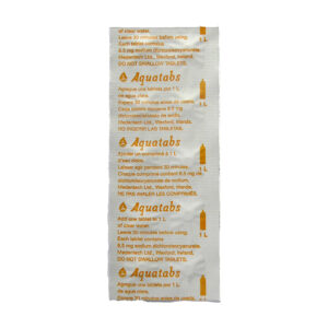 Water Treatment Tablets from Aquatabs. 10 Tablets per paper tearable foil strip. 8.5mg NaDCC strength. Similar to Oasis and Puritabs.
