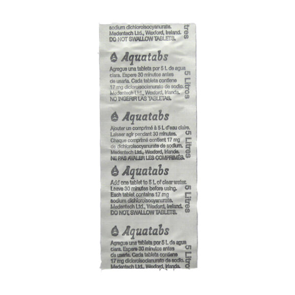 Water Tablets from Aquatabs. 17mg Aquatab tablets treat from 2 to 5 litres of water. Makes water safe to drink - fast