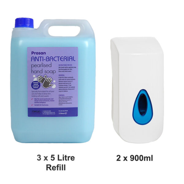 PN621 3 x 5L Anti Bac Soap + 2 x 900ml Brightwell Soap Dispenser