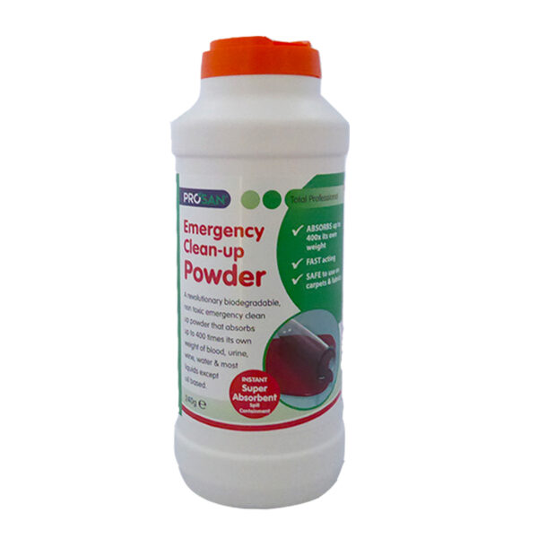 Blood Urine spillage absorbent powder - A super absorbent powder designed for absorbing blood spillages. Also good for urine, vomit and other non oil based spillages. Comes in a 240g shaker pack. Absorbs up to 400 times its own weight in liquid. Contains a biocide and an odour neutraliser.
